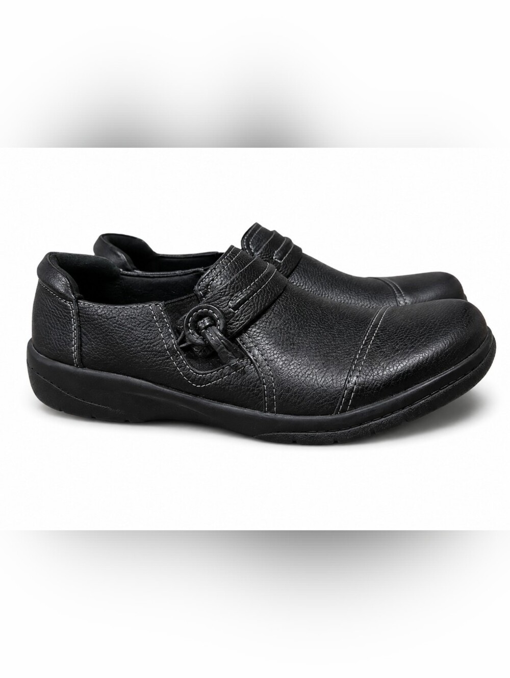 Clarks Women's Size 7 Black Leather Slip-On Comfort Loafers Casual Shoes